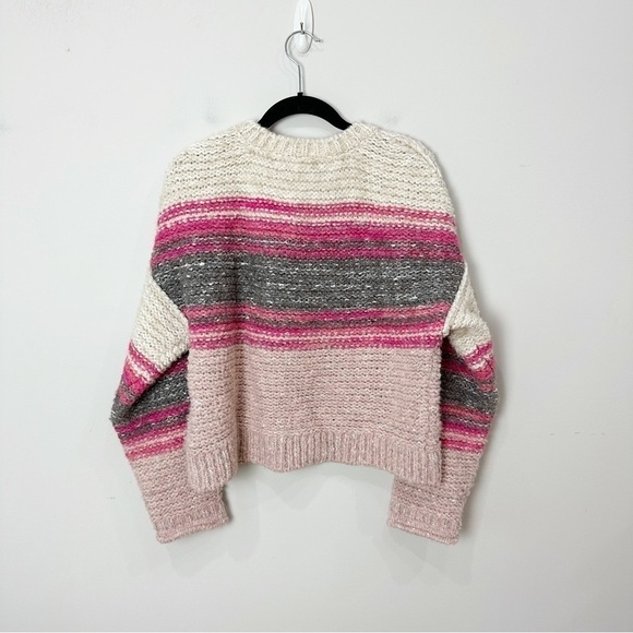 Anthropologie Pilcro Crewneck Pullover Sweater Pink Wool Stripe Chunky Knit - Picture 4 of 8